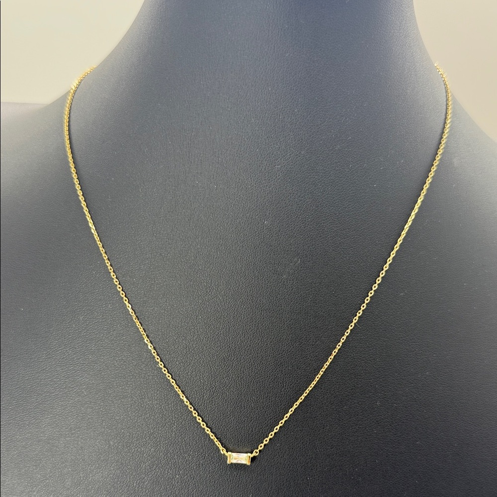 Kendra Scott Reversible Crystal Baguette Bar Necklace Goldtone 18” Adjustable